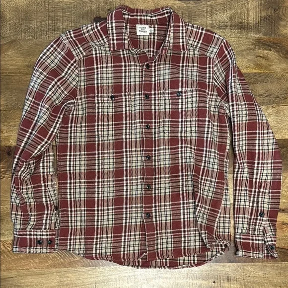 FLINT AND TINDER heavy weight 100 percent cotton dark red and white button down. - Picture 9 of 10